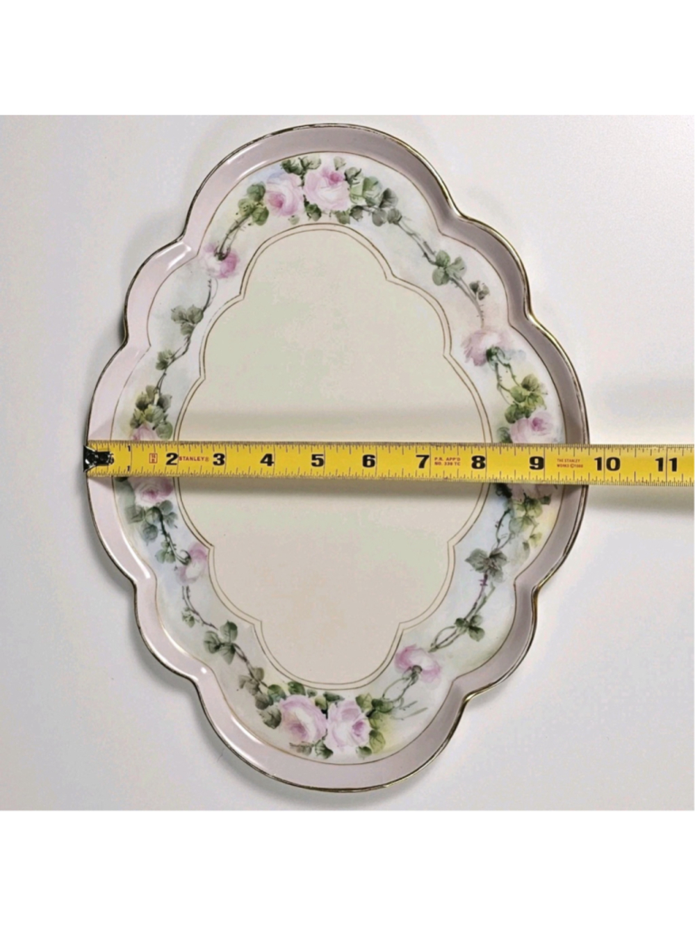 Antique GDA Limoges France Vanity Tray Hand Painted Pink Roses Gold Trim 1900 - Picture 6 of 15